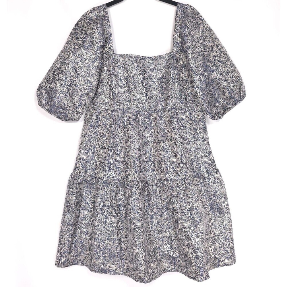 Anthropologie MOON RIVER‎ Mini Dress MEDIUM Babydoll Jacquard Puff Sleeve Flare